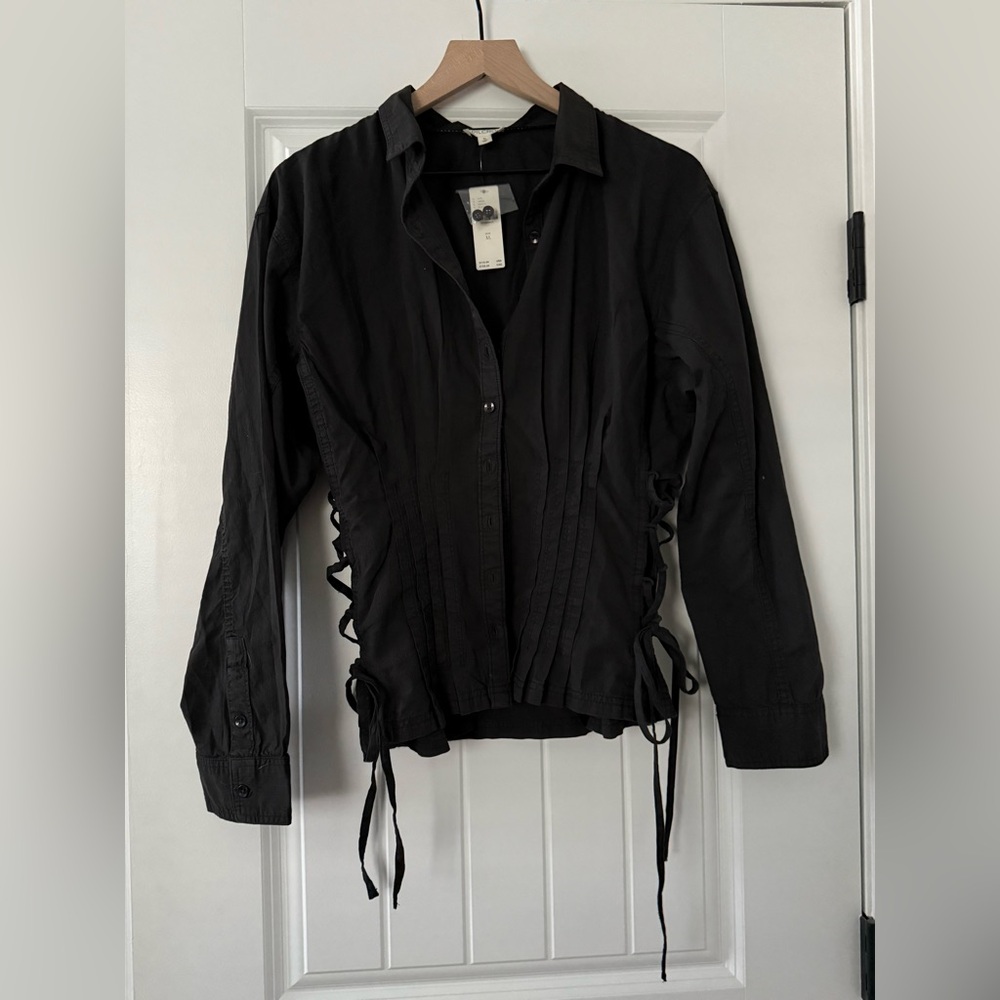 Pilcro Black Button Down Shirt with Lace-Up Sides